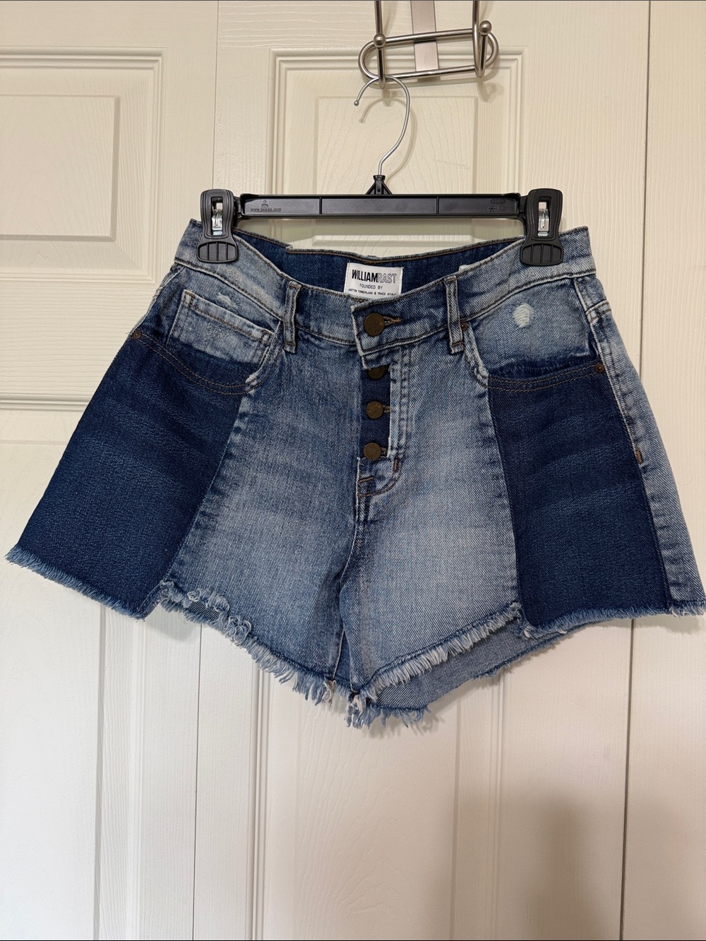 William Rast Two-Tone Blue High-Rise Button-Fly Denim Shorts
